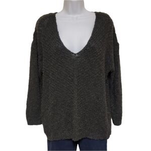 Boho Charcoal Gray Sweater Open Strings Back sz XL